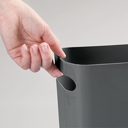 mDesign Plastic Small Trash Can, 1.5 Gallon/5.7-Liter Wastebasket, Narrow Garbage Bin with Handles for Bathroom, Laundry, Home Office - Holds Waste, Recycling, 10" High, Aura Collection, Charcoal Gray - color: Charcoal