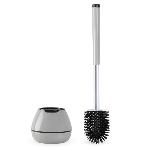 BOOMJOY Toilet Brush and Holder Set, Silicone Toilet Bowl Cleaner Brush, Toilet Scrubber Brush with Tweezers for Bathroom Cleaning, RV Accessories and House Organization Must-Haves - Gray - color: Gray