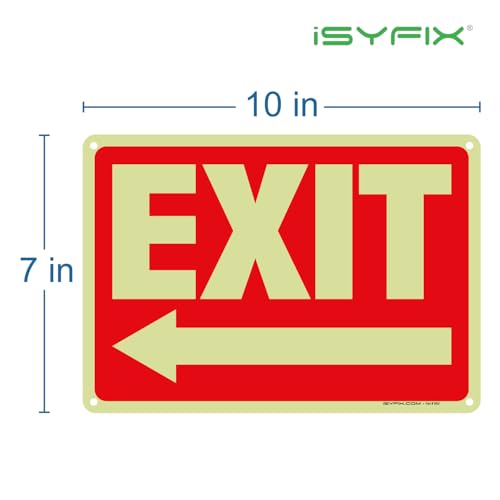 iSYFIX Exit Signs with Left Arrow, Glow in the Dark, 10x7 Inch, 2 Pack - color: Metal Left, size: 2 Pk 10x7