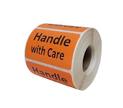 Handle with Care Labels Orange 2.5x1.5-inch Handling Fragile Adhesive Stickers 1 Roll with 500 Labels