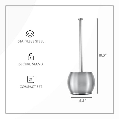ToiletTree Products Stainless Steel Plunger - Heavy Duty Toilet Bowl Plunger with Holder for Bathroom Essentials and House Cleaning Tools - Stainless Steel, 6.5” x 6.5” x 18.5”