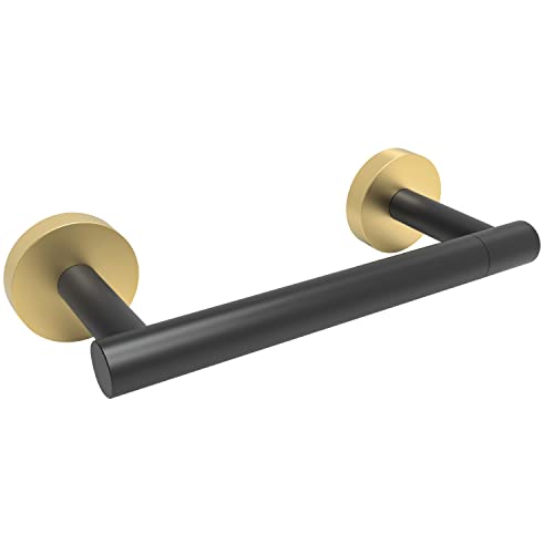 RARXTR Black and Gold Toilet Paper Holder SUS304 Stainless Steel Double Post Pivoting Toilet Paper Roll Holder Wall Mounted Tissue Holder for Commercial Bathroom RV Matte Black & Brushed Brass Finish - color: Black and Gold