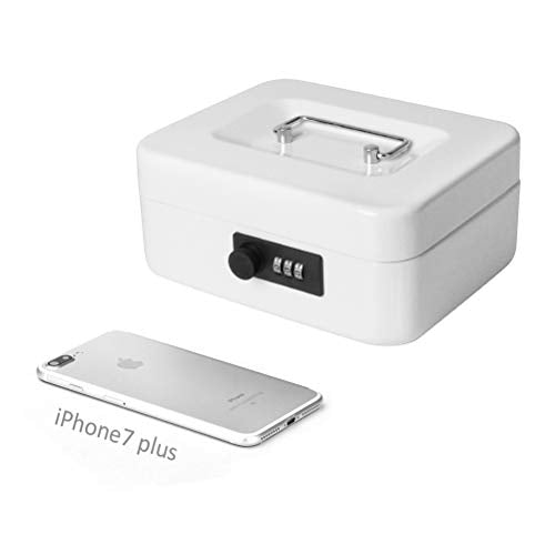 Cash Box with Money Tray, Parrency Medium Money Box with Combination Lock, 7 4/5" x 6 4/5" x 3 3/5", White - color: Combo White, size: Medium（7.87")