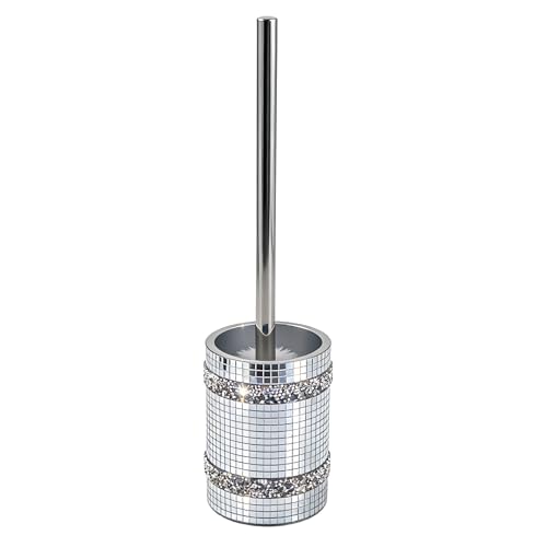 Silver Mosaic Toilet Brush Easy to Clean Household with Holder Set - size: Toilet Brushes Holders