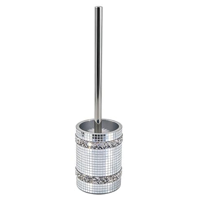 Silver Mosaic Toilet Brush Easy to Clean Household with Holder Set - size: Toilet Brushes Holders