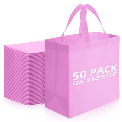 Reginary 50 Pcs Reusable Tote Bags Shopping Bags Non Woven, Pink - color: Pink