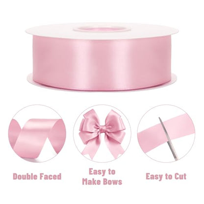 KINGLAKE Double Faced Blush Pink Satin Ribbon - 1-1/2 Inch x 50 Yards - color: Blush Pink