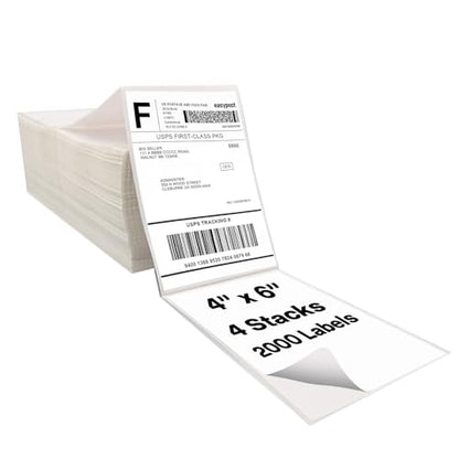 4" x 6" Fanfold Thermal Labels, 4 Stacks 2000 Direct Shipping Mailing Labels with Strong Adhesive, Waterproof and Scratch-Resistant, 1" Core Compatible with Zebra, Rollo Printer, Commercial Grade - size: 4 Stacks 2000 Labels