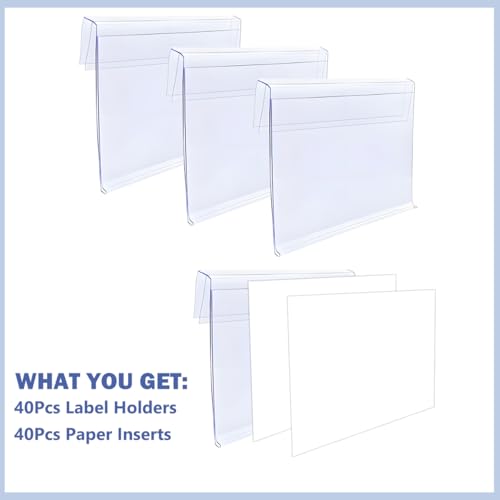 Diteje 40 Pack Wire Shelf Label Holder Shelving Tags with Paper Inserts