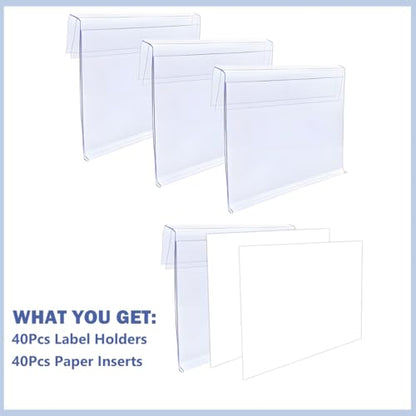 Diteje 40 Pack Wire Shelf Label Holder Shelving Tags with Paper Inserts