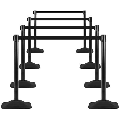 8 Pack Stanchions with 10 ft Retractable Belts Crowd Control Barriers, Heavy-Duty Rectangle Base Stanchions for Queue Management in Airports, Theaters, Hotels, and Retail Stores(Black, 8 Pack) - color: Black