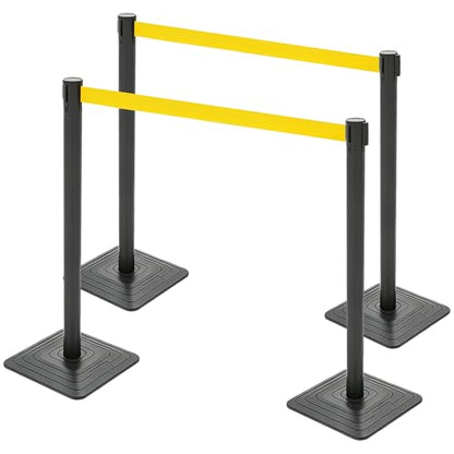 4 Pack Crowd Control Stanchions with 10FT Retractable Yellow Belt - color: Yellow Belt