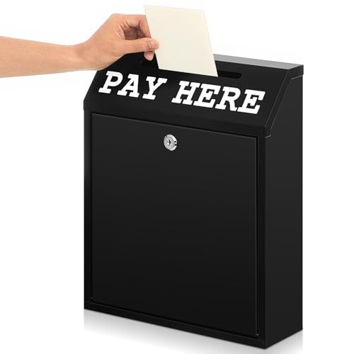 Yaocom Metal Money Cash Box,Black,15 x 12 x 4 Inch - color: Black, size: 15 x 12 x 4 Inch