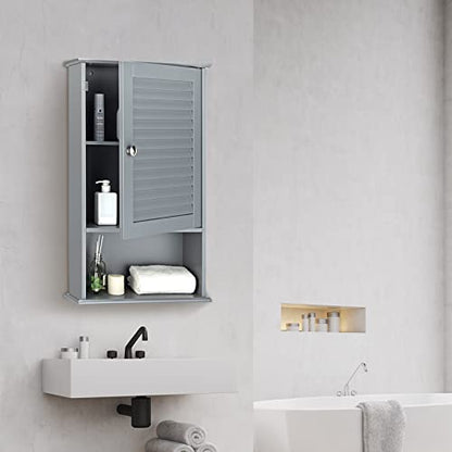 COSTWAY Bathroom Wall Cabinet, Large Capacity Storage Cabinet (Grey) - color: Grey