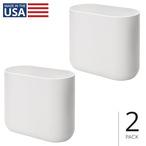 iDesign Small Slim Plastic Bathroom Trash Can, 2-Pack, White - color: White, style: Pack of 2