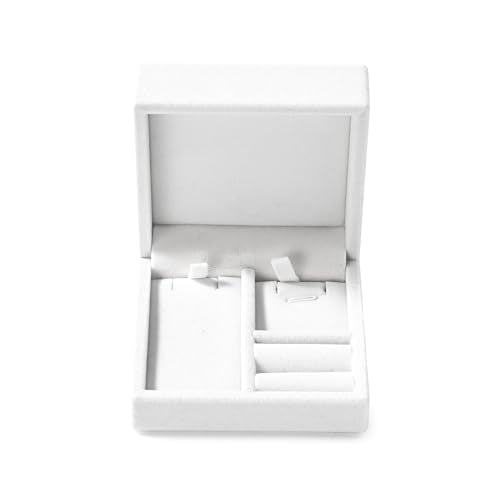 Velvet Jewelry Set Box, White Velvet Necklace Earring Ring Organizer - color: Beige