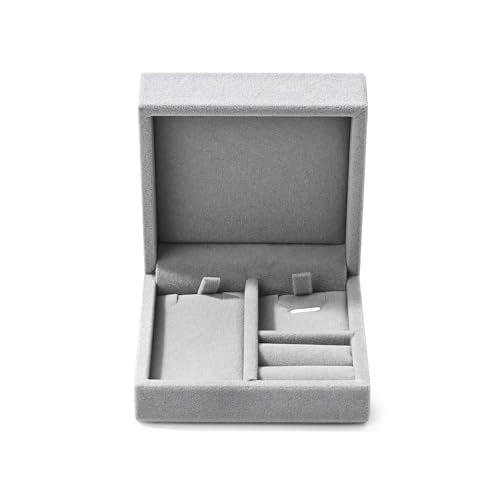Velvet Jewelry Set Box, Gray Velvet Necklace Earring Ring Organizer - color: Grey