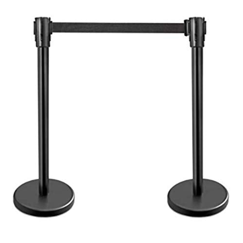 Stanchions, 36-Inch Height, 6.5-Foot Retractable Belt, Crowd Control Barriers, Fence, Safety Rope - Set of 2, Black