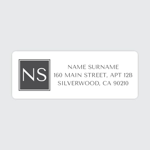 Personalized Return Address Labels – Grey Square Monogram Design, Custom Name & Address, Peel & Stick Mailing Labels, 100 Count (1" x 2⅝") by Dotty About Paper - color: Grey Square Monogram X 100