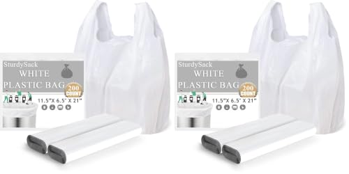 Plastic Bags, (11.5”x 6.5" x 21”)(200Pack) White Plastic Shopping Bags with Handles for Small Business Grocery T Shirt Bag Reusable and Disposable, in Bulk (Pack of 2) - size: 200 (Pack of 2)