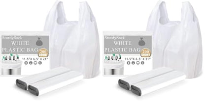Plastic Bags, (11.5”x 6.5" x 21”)(200Pack) White Plastic Shopping Bags with Handles for Small Business Grocery T Shirt Bag Reusable and Disposable, in Bulk (Pack of 2) - size: 200 (Pack of 2)