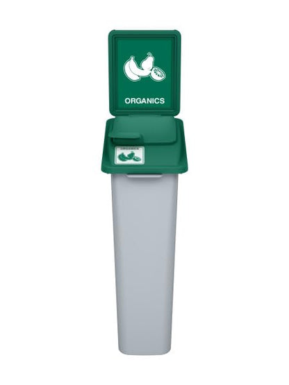 Waste Wise 23 Gallon Recycled HDPE Waste and Recycling Bin for Commercial Spaces - (Green/Grey w/Sign & Lid, Organics) - color: Green Grey Organics