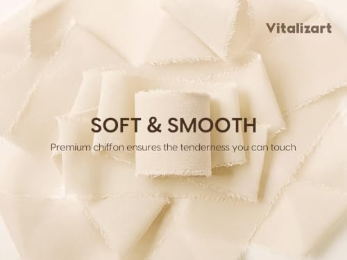 Vitalizart Handmade Chiffon Silk Ribbon 1.5" x 21 Yd Ivory White Frayed - color: Cream & Off White 3 Rolls (21Yd)