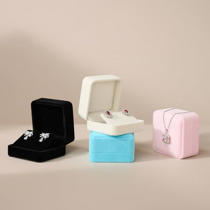 Beige Velvet Hinged Earring Gift Box - color: Beige