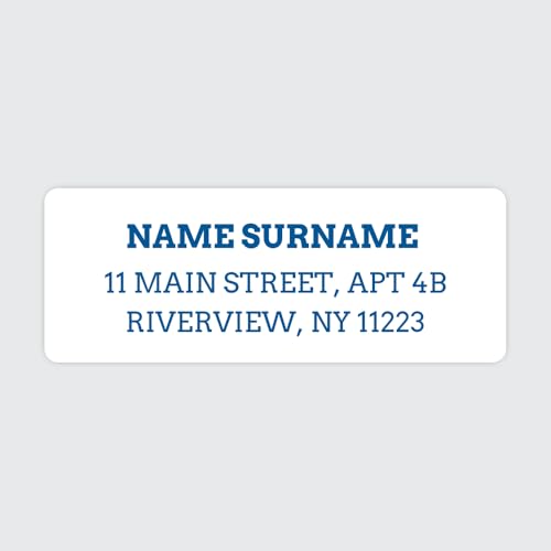 Personalized Return Address Labels – Blue Block Typography Design, Custom Name & Address, Peel & Stick Mailing Labels, 100 Count (1" x 2⅝") by Dotty About Paper - color: Blue Block Typography X 100