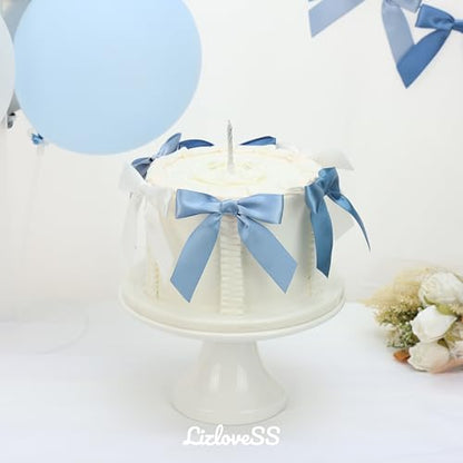 Pre-Tied Dusty Blue Satin Ribbon Bows for Crafts 3.5", 50 Pack - color: Dusty Blue