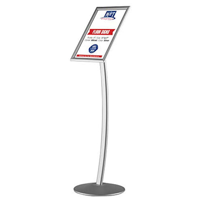 M&T Displays Curved Menu Board, 11x17 inches Silver Pedestal Sign Holder Floor Standing Aluminum Front Loading Easy Open Poster Message Advertisement Holder for Restaurant Cafe Hotel (2-Pack)
