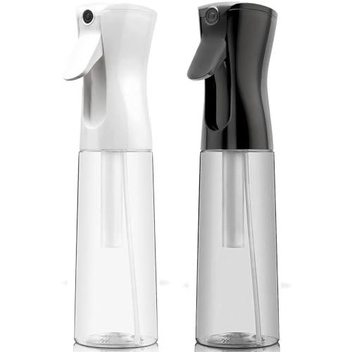 Continuous Spray Bottle for Hair, Refillable Gentle Mister (2 Pack, 10 Oz) - style: White & Black, 10 OZ