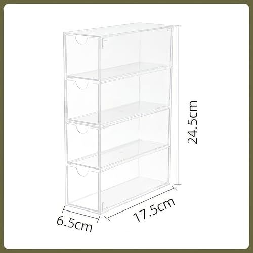 Acrylic Sunglasses Organizer with 4 Drawers - Clear Eyeglass Holder & Storage Case for Multiple Pairs, Jewelry, Makeup,Stackable Display Stand for Home, Office, Travel
