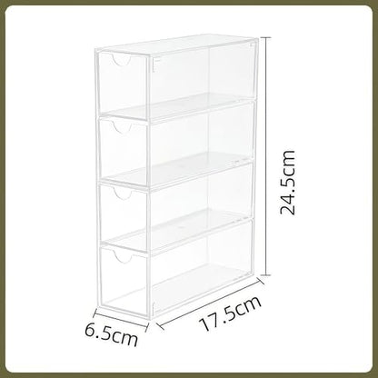 Acrylic Sunglasses Organizer with 4 Drawers - Clear Eyeglass Holder & Storage Case for Multiple Pairs, Jewelry, Makeup,Stackable Display Stand for Home, Office, Travel