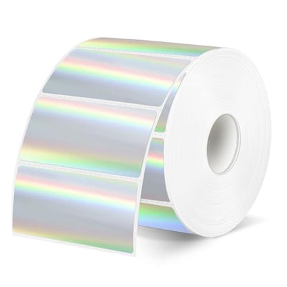 Direct Thermal Label 2x1 Inch- Barcode Labels- Holographic Thermal Sticker Labels for Address, Shipping, Compatible with Rollo Label Printer & MUNBYN& Zebra (300 Labels/Silver) - color: Holographic Silver, size: 2"x 1"