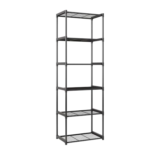 6-Tier Storage Shelves with Plastic Connectors – Metal Shelf Organizer for Pantry, Closet & Bathroom, Space-Saving Sturdy Shelving Unit Rack, Black， 17.3" x 12.8" x 70.9" - color: Black, size: 17.3" x 12.8" x 70.9"(6T)