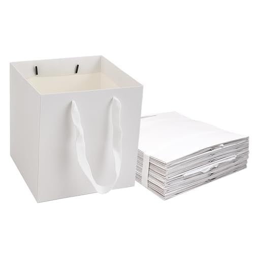 Aosric 12 Pack 8"x8"x8" White Square Gift Bags with Tissue Paper - color: White