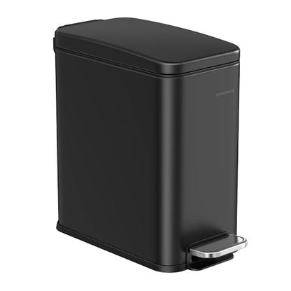 SONGMICS Bathroom Trash Can, 1.3 Gallon Stainless Steel Trash Bin with Lid - color: Black, style: 1.3 Gal.