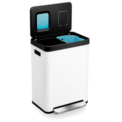 Home Zone Living 19 Gallon Kitchen Trash Can with Dual Compartments - color: White, size: 19 Gallon