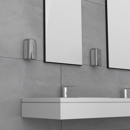 Commercial Soap Dispenser Wall Mount Manual Pump Hand Soap Dispenser 800ml Gel Liquid Hand Sanitizer Dispenser Self Adhesive for Home Bathroom (Silver) - color: Silver