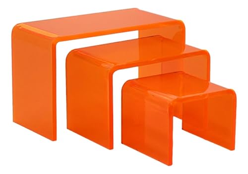 Acrylic Display Risers – 3‑Piece Small Riser Set (5×2×3, 6×2×3.5, 7×2×4) – Clear 1/8" Acrylic Stands for Jewelry, Mini Collectibles, Retail Displays, Craft Shows (Neon Orange) - color: Neon Orange