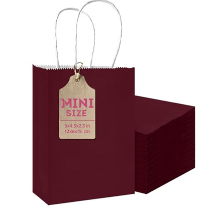 qiqee 24PCS Mini Gift Bag with Handles Bulk 4.5"x2.5"x6" Gift Bags Coffee Bags Multiple Uses - color: Coffee