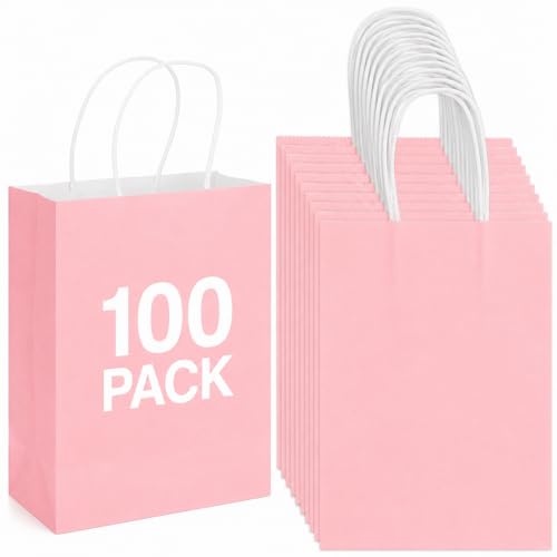 HavrePac 100 Pack Pink Gift Bags with Handles 5.9x3.15x8.26 inch - color: Pink