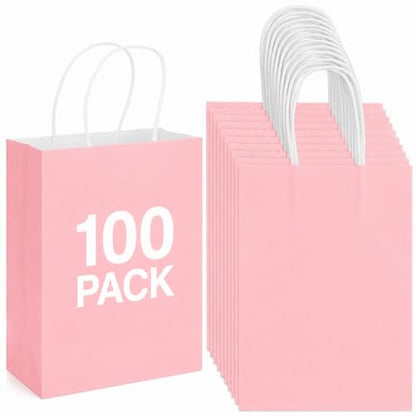 HavrePac 100 Pack Pink Gift Bags with Handles 5.9x3.15x8.26 inch - color: Pink