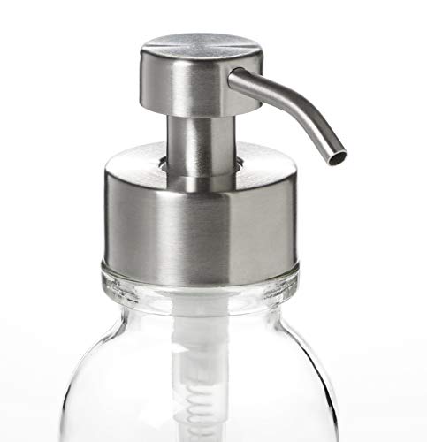 Clear Wide Mouth Glass Soap Dispenser with Stainless Metal Pump with Coaster for Non Slip Bottom/Countertop Protector - 16oz Glass Jar Lotion Bottle by Industrial Rewind (ClearWM/Stainless) - color: Clearwm/Stainless