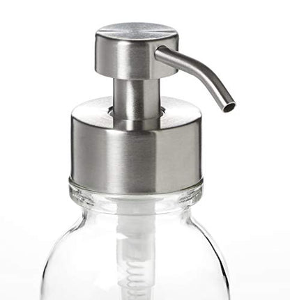Clear Wide Mouth Glass Soap Dispenser with Stainless Metal Pump with Coaster for Non Slip Bottom/Countertop Protector - 16oz Glass Jar Lotion Bottle by Industrial Rewind (ClearWM/Stainless) - color: Clearwm/Stainless