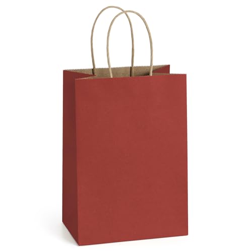 BagDream Small Gift Bags with Handles 5.25x3x8 Inch Red 100 Pack Bulk - color: Red