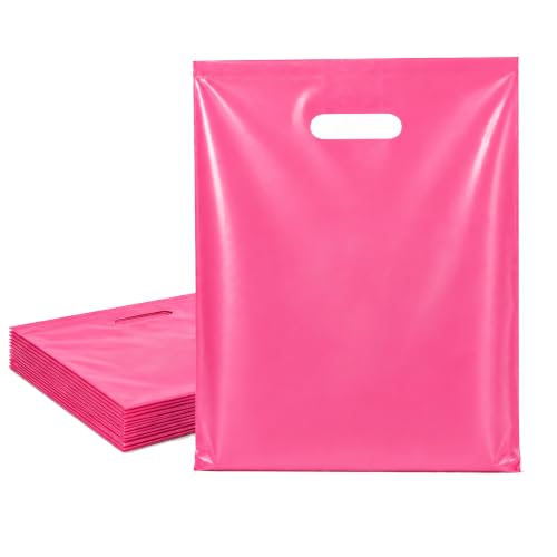 100PCS Pink Plastic Bags with Handles, 12 x 15 Inch - color: 03-Pink, size: 12"x15"