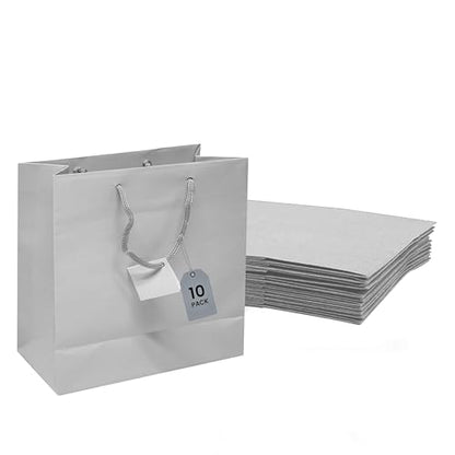 Novel Box Silver Gift Bags with Handles 10 Pack 9.25x3.75x7.25 Inches - color: Silver, size: Wide