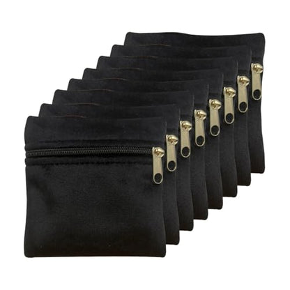 8pcs Small Velvet Jewelry Pouches with Zipper Gift Bags for Bracelet Necklace,Ring,Earrings,Earphone,Wedding Favors, Party Favors,Travel,3.94" X 3.94" (Black) - color: Black